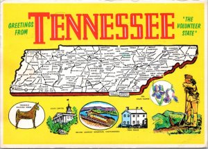 Postcard Map TN - Greetings from Tennessee