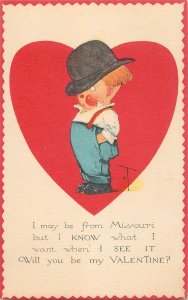 Greetings postcard Valentine hat Missouri poem