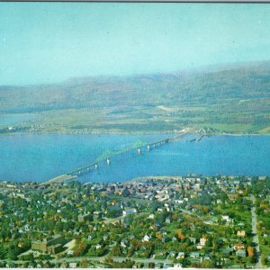 c1960s Campbellton NB Postcard Aerial Restigouche River Bridge Quebec Town View
