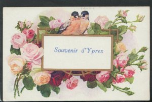 Belgium Postcard - Souvenir d'Ypres - Flowers and Birds   RS16438