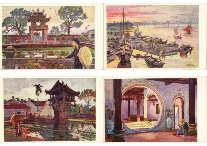 VIETNAM, INDO-CHINA COMPLETE SET VUIBERT 12 CPA Incl.FOLDER (L2855)