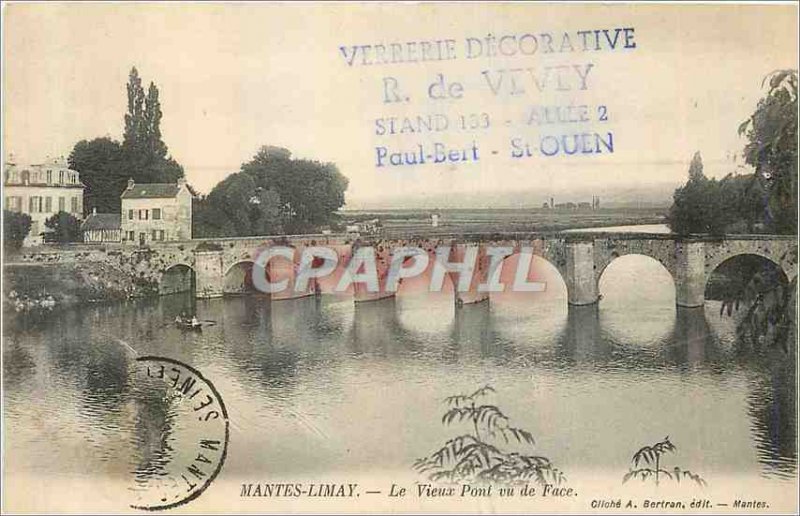 Old Postcard Mantes Limay Old Bridge seen from front