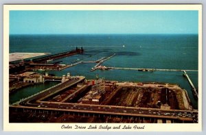 Outer Drive Link Bridge And Lake Front Aerial View Chicago Skyline Postcard