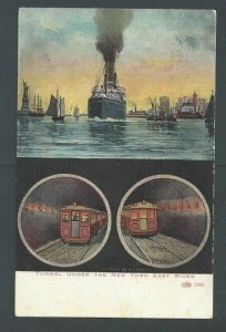 Ca 1910 Post Card NY Under The East River Tunnel Showing Subway Cars