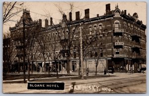 K50/ Sandusky Ohio RPPC Postcard c1910 Sloane Hotel Building Stores 526