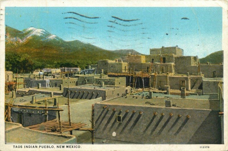 1929 One of The Oldest Indian Pueblos, Taos New Mexico Vintage Postcard