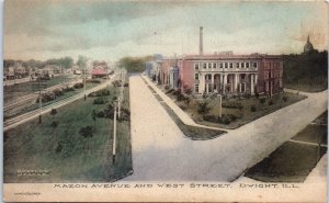 1910s Mazon Avenue and West Street Dwight IL Hand Colored Postcard
