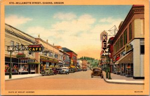 Linen Postcard Willamette Street in Eugene, Oregon