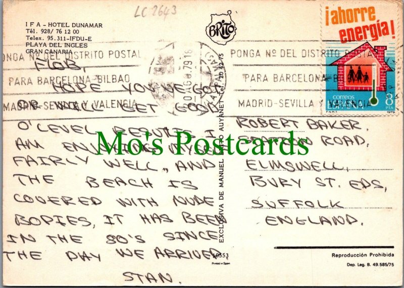 Spain Postcard - Gran Canaria - Playa Del Ingles, Hotel Dunamar  RR14926