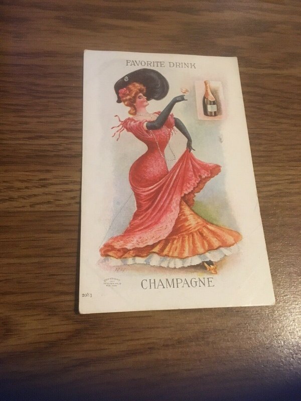 Antique Postcard- Favorite Drink - Champagne 