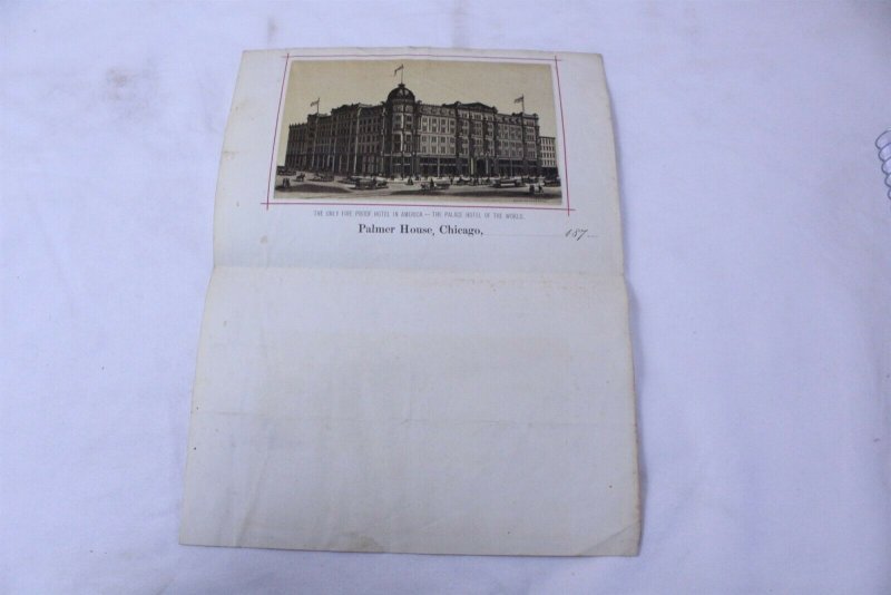 Vintage 1870's Palmer House Chicago Fire Proof Hotel Embossed Advertising