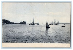 1909 Fishing Vessels At Anchor In The Harbor Gloucester MA Antique Postcard 