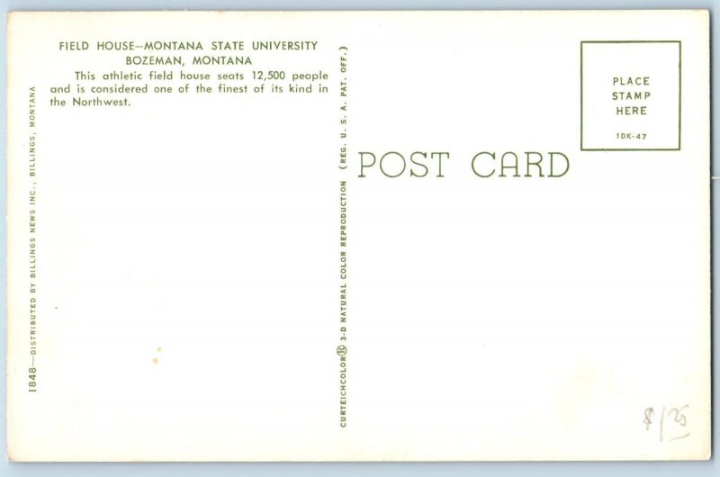 Bozeman Montana MT Postcard Field House Montana State University Stadium