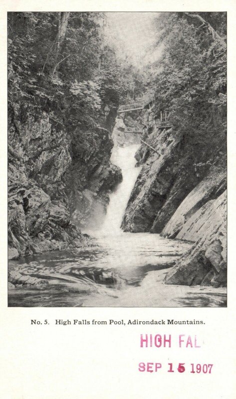 Vintage Postcard High Falls From Pool Adirondack Mountains New York NY