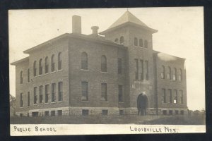 RPPC LOUISVILLE NEBRASKA PUBLIC SCHOOL BUILDING VINTAGE REAL PHOTO POSTCARD