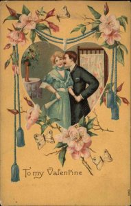 Valentine Romance Husband and Wife Domestic Bliss Butterflies c1910 Postcard