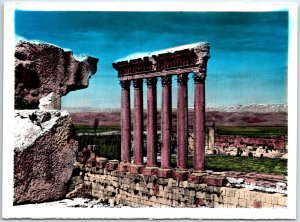 VINTAGE POSTCARD CONTINENTAL SIZE TINTED RPPC JUPITER TEMPLE BAALBEK LEBANON