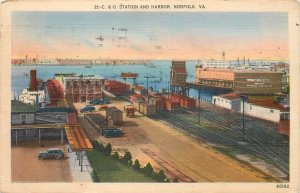 United States Norfolk Virginia C. & O. Station and Harbor Linen Postcard