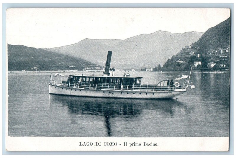 c1910 Lago De Como Il Primo Bacino Italy Steamer Ship Boat Vintage Postcard