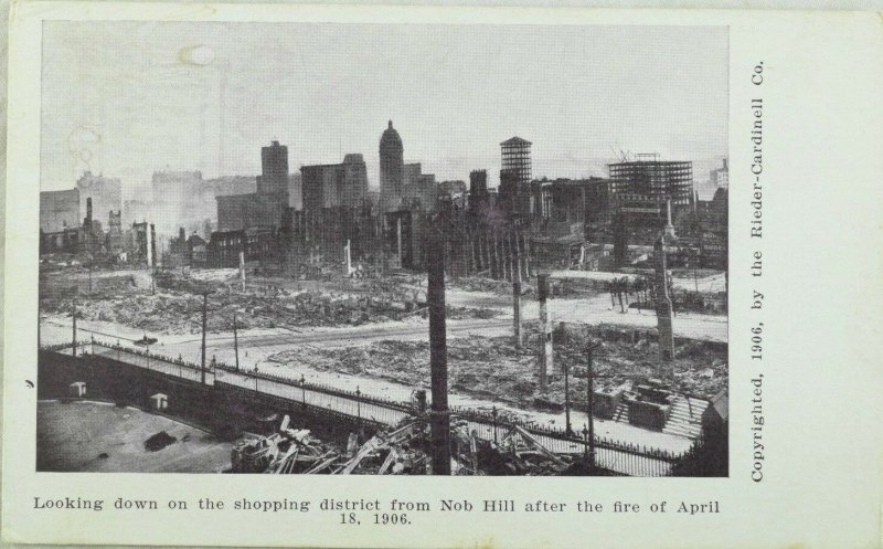 C.1906 San Francisco Earthquake Shopping District from Hob Hill Postcard P97 