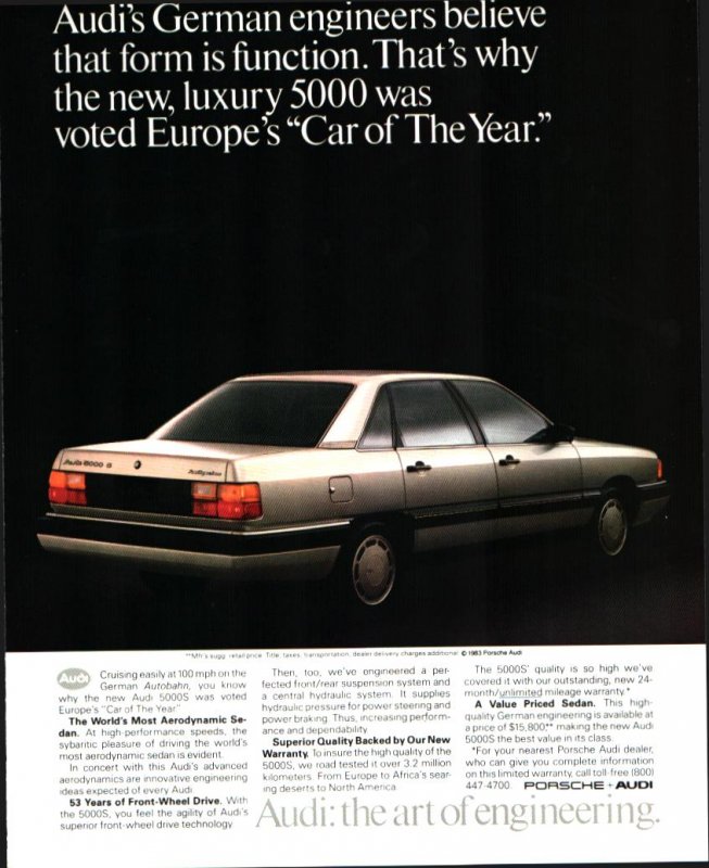 1983 Audi 5000 German Car 'Car of the year' in Europe Vintage Print Ad 800