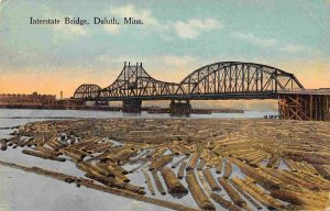 Interstate Bridge Log Jam Duluth Minnesota 1915 postcard