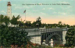 Postcard Wisconsin Milwaukee: Lighthouse Entrance Lake Park C1910 Kropp 23-10308