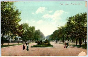 c1910s Waterloo, IA Park Avenue Look East People Lith Photo Postcard Vtg Ave A62