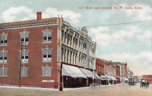 Main and Second Street Ft Scott Kansas 1910c postcard