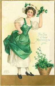 Saint Patrick's Day, Top of the Morning to You, Women with Shamrocks, Embossed