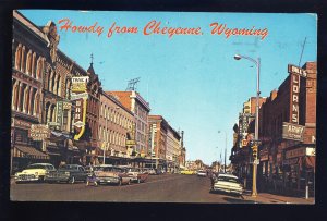 Cheyenne, Wyoming/WY Postcard, Downtown, Trail Bar/Hotel/Army Store/Old Cars