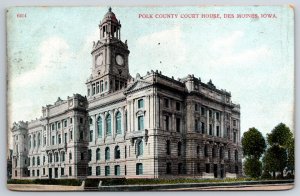Des Moines Iowa~Polk County Court House Bldg Street View~PM 1910~Vtg Postcard