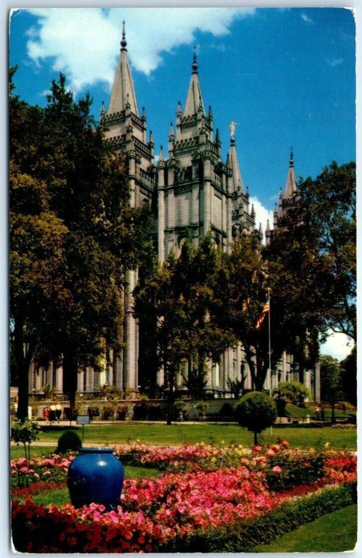 The famous Mormon Temple with flower gardens, Temple Square Salt Lake