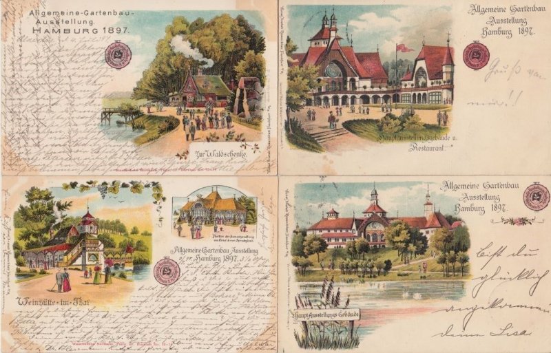 EXPOSITION Hamburg 1897 Gartenbau-Ausstellung 11 Vintage Litho Postcards (L3486)