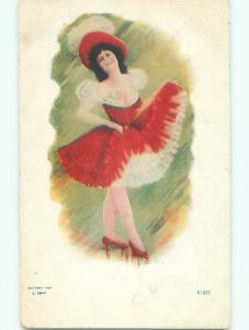 1906 risque signed SHOWGIRL - POSTCARD FROM 1906 MAILED IN 1980 k6144