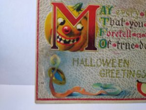 Halloween Postcard Fantasy Goblin Pumpkin Candle HIR 142 Original Freeport NY