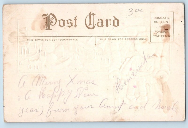 Christmas Postcard Cute Little Girl Sleeping On The Sofa Dreaming Toys Embossed