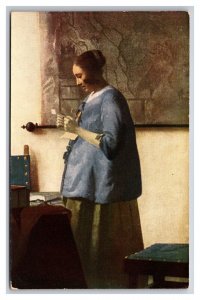 Young Woman Reading A Letter Painting By Johannes Vermeer UNP DB Postcard T21