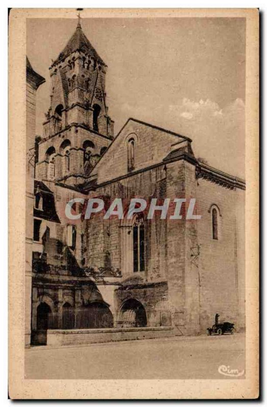 Old Postcard Brantome Bell tower and main entrance of the Parish & # 39eglise