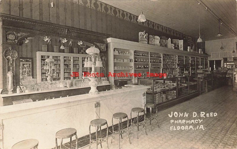 IA, Eldora, Iowa, RPPC, John D. Reed Pharmacy Interior, Soda Fountain, Photo