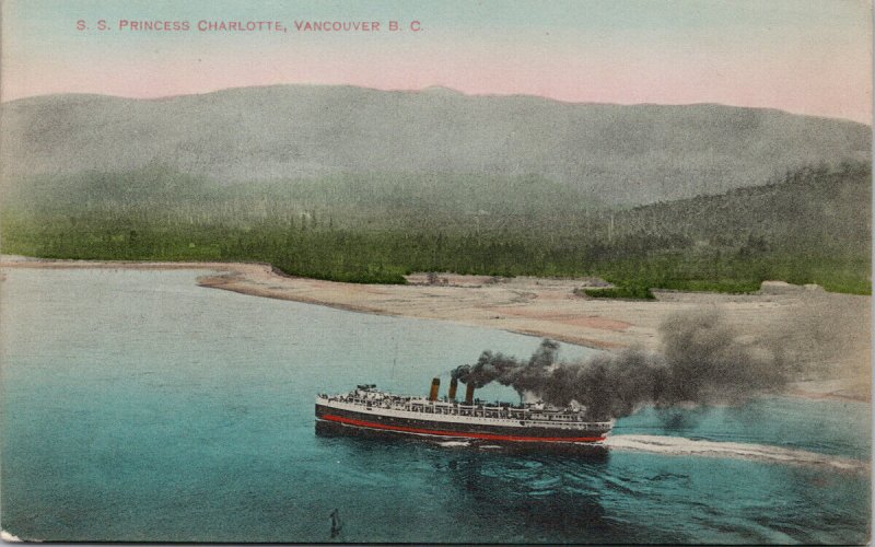 SS 'Princess Charlotte' Ship Vancouver BC Unused Hand Coloured Postcard G92