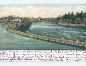 Pre-1907 PEOPLE WALKING ON THE CANAL WALK Lowell Massachusetts MA A0964