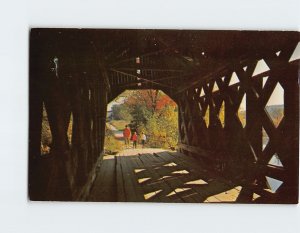 Postcard Walking Through a Covered Bridge, New England