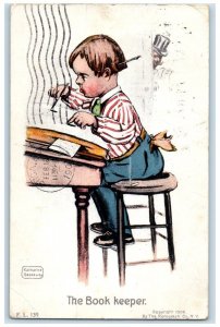 1907 Little Boy The Book Keeper Katharine Gassaway Utica NY Rotograph Postcard