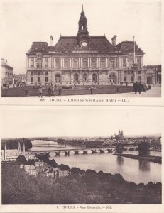 Tours Hotel De Ville Ponti Bridge Aerial 2x French Old Postcard s