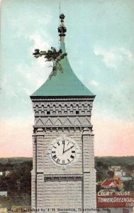 Greensburg Indiana view of Decatur Co Court House Tower antique pc Z39716