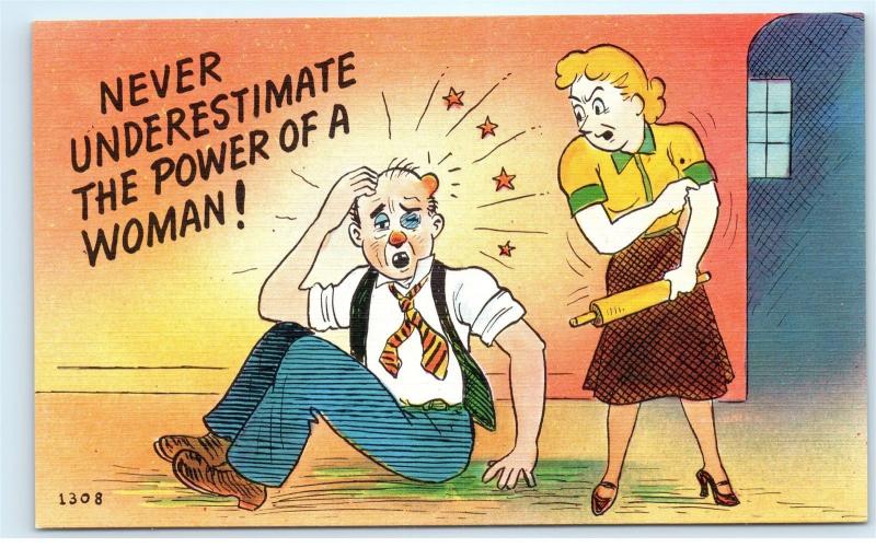 Postcard Never Underestimate the Power of a Woman Wife Beating Husband Abuse A45