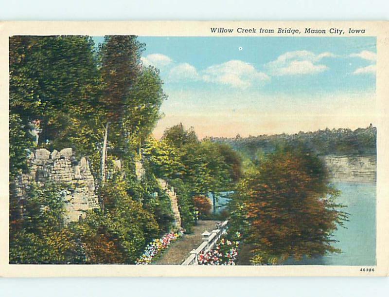 Unused W-Border WILLOW CREEK FROM BRIDGE Mason City Iowa IA p0215