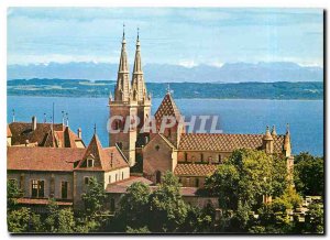Modern Postcard The Collegiate Neuchatel and views of the Alps