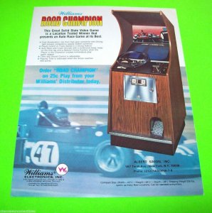ROAD CHAMPION Original 1977 Video Arcade Game Flyer Race Cars Retro Vintage Art